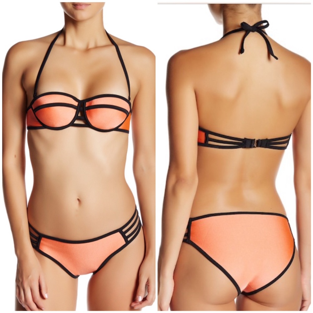 Strappy Neoprene Orange Push-Up 2-Pc Surf Bikinis